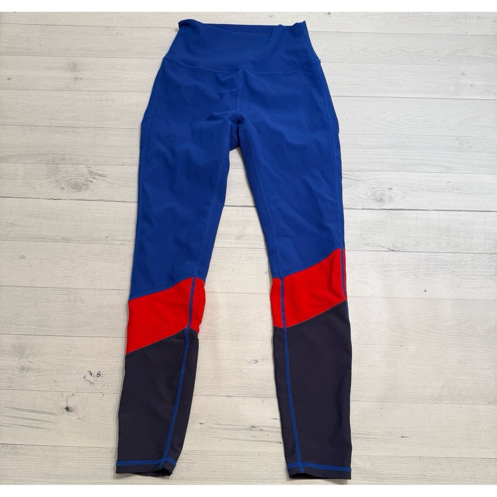 Wilo the label Ribbed Colorblock Leggings blue red‎ women's size small